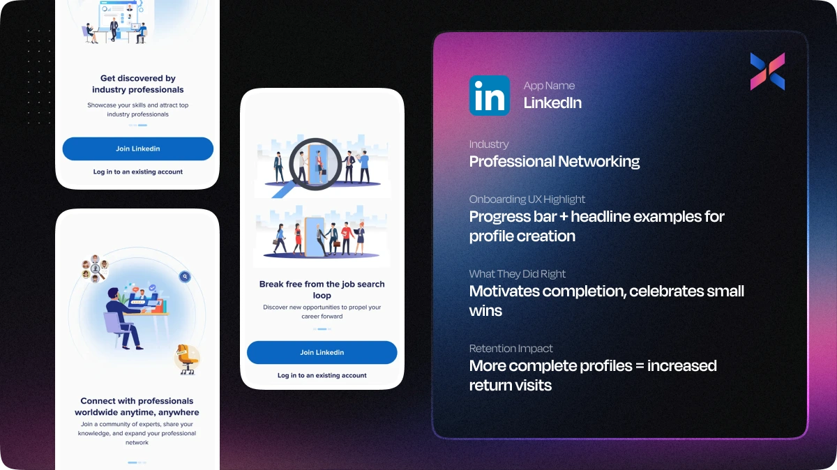 LinkedIn App Onboarding UX Example